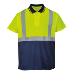 Portwest Mens Short Sleeve Two-Tone Hi-Vis Polo Shirt - L, Yellow/ Navy
