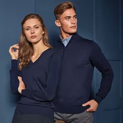 Premier Mens 1/4 Zip Neck Knitted Sweater - L, Navy