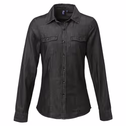 Premier Womens/Ladies Jeans Stitch Long Sleeve Denim Shirt - M, Black Denim