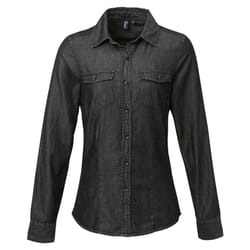 Premier Womens/Ladies Jeans Stitch Long Sleeve Denim Shirt - XL, Black Denim
