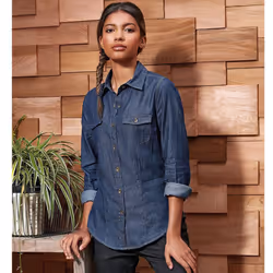 Premier Womens/Ladies Jeans Stitch Long Sleeve Denim Shirt - XS, Indigo Denim