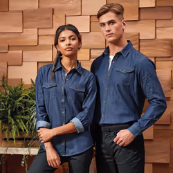 Premier Mens Jeans Stitch Long Sleeve Denim Shirt - XS, Indigo Denim