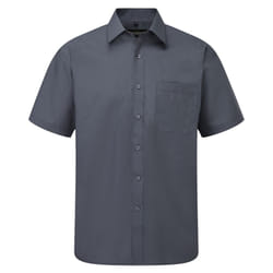 Russell Collection Mens Short Sleeve Poly-Cotton Easy Care Poplin Shirt - 16-16.5, Convoy Grey