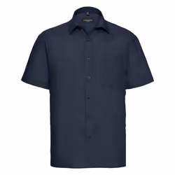Russell Collection Mens Short Sleeve Poly-Cotton Easy Care Poplin Shirt - 16-16.5, French Navy
