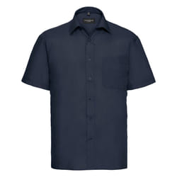 Russell Collection Mens Short Sleeve Poly-Cotton Easy Care Poplin Shirt - 18.5-19, French Navy