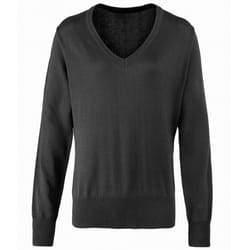 Premier Womens/Ladies V-Neck Knitted Sweater / Top - 12, Charcoal