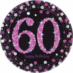 Amscan Sparkling Pink Celebration 60th Birthday Party Plates (Pack of 8)
