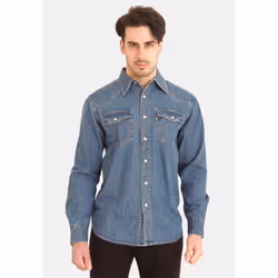 Duke Mens Western Denim Button Down Shirt - Medium, Stonewash