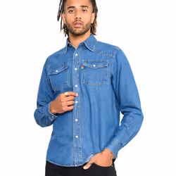 Duke Mens Western Denim Button Down Shirt - 2XL, Stonewash