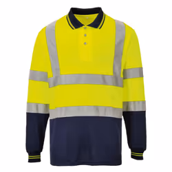 Portwest Mens Hi-Vis Two-Tone Long Sleeve Polo Shirt - 3XL, Yellow/ Navy