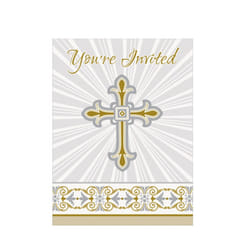 Unique Party Radiant Cross Paper Design Christening Party Invites (Pack Of 8) - One Size, Silver/Gold