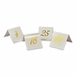 Table Numbers 1 to 30, Foldable freestanding Gold on White gloss card