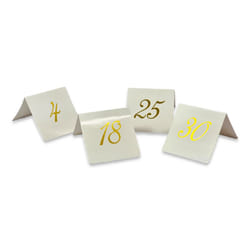 Table Numbers 1 to 30, Foldable freestanding Gold on White gloss card