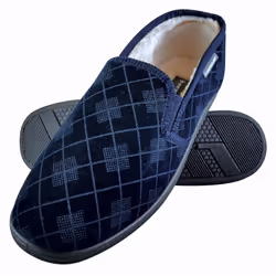 Dunlop - Mens Memory Foam Plaid Checked Moccasin Slippers - 8, Navy