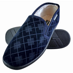 Dunlop - Mens Memory Foam Plaid Checked Moccasin Slippers - 8, Navy