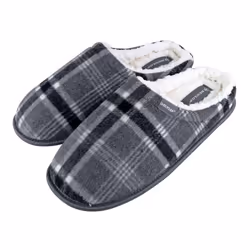 DUNLOP - Mens Warm Fleece Lined Slip On Checked Plaid Slippers - 8 UK, Grey
