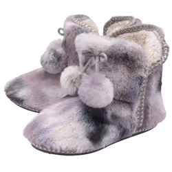 Dunlop - Ladies/Womens Fluffy Pom Pom Memory Foam Slipper Booties - 3, Grey/Mink