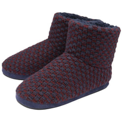 DUNLOP - Mens Furry Sherpa Memory Foam Slipper Boots - 11, Navy/Burgundy