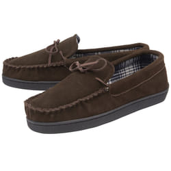 DUNLOP - Mens Real Suede Leather Fleece Lined Moccasin Slippers - 10, Dark Brown