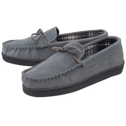 DUNLOP - Mens Real Suede Leather Fleece Lined Moccasin Slippers - 7, Grey