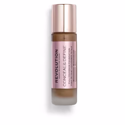 Revolution Beauty  Conceal & Define Foundation  Full Coverage  Long-Lasting Matte Finish  Vegan & Cruelty Free  F14 Dark Skin Tones  0.8 Fl.Oz.
