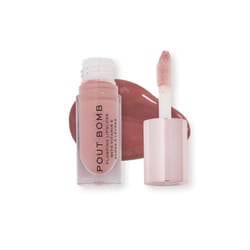 Revolution Beauty  Pout Bomb Plumping Lip Gloss  High Shine  Rich Glossy Pigment  Infused with Vitamin E  Doll Nude  0.15 Fl. Oz.