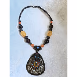 D Asian Vintage Necklace With Stones - Designer Jewelry accessory,