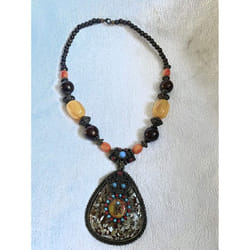 D Asian Vintage Necklace With Stones - Designer Jewelry accessory,