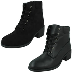 Ladies Spot On Lace Up Ankle Boot - Black, UK 4