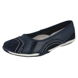 ) Ladies Down To Earth Flat Ballerina Shoes - UK 4, Navy/White (Blue