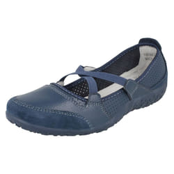) Ladies Down To Earth Elastic Cross Strap Pumps - UK 6, Navy (Blue