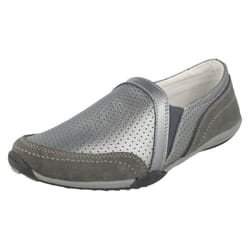) Ladies Down To Earth Leather Casual Shoes F80423 - UK 5, Pewter (Silver