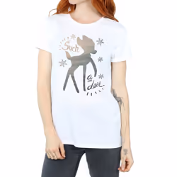 Disney Womens/Ladies Bambi Winter Deer Cotton Boyfriend T-Shirt - S, White