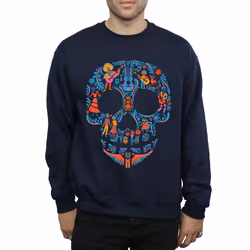 Disney Mens Coco Skull Pattern Sweatshirt - S, Navy Blue