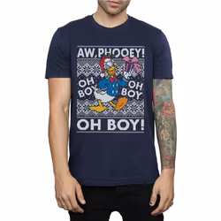 Disney Mens Donald Duck Christmas Fair Isle T-Shirt - XL, Navy Blue