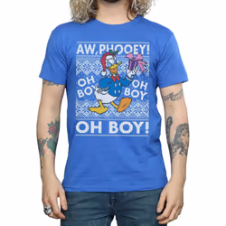Disney Mens Donald Duck Christmas Fair Isle T-Shirt - XXL, Royal Blue