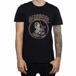 Marvel Mens Deadpool Vintage Circle T-Shirt - S, Black