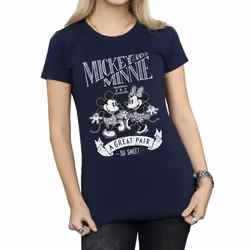 Disney Womens/Ladies Mickey And Minnie Mouse Great Pair Cotton T-Shirt - M, Navy Blue