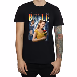 Disney Mens Beauty And The Beast Belle Montage T-Shirt - M, Black
