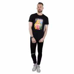 Disney Mens Sleeping Beauty Aurora Montage T-Shirt - XL, Black
