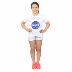 NASA Girls Classic Insignia Logo Distressed Cotton T-Shirt - 12-13 Years, White