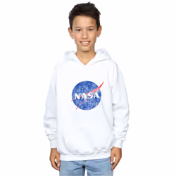 NASA Boys Classic Insignia Logo Distressed Hoodie - 7-8 Years, White