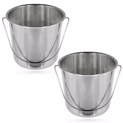 12 Litre Stainless Steel Handled Pail Bucket (Silver, Set of 2 Buckets)