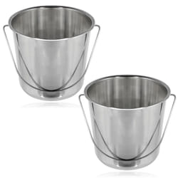 12 Litre Stainless Steel Handled Pail Bucket for Champagne & Ice (Silver, Pack of 2 Buckets)
