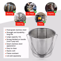 12 Litre Stainless Steel Handled Pail Bucket for Champagne & Ice (Silver, Pack of 2 Buckets)