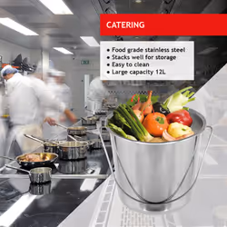 12 Litre Stainless Steel Pail Bucket with Handle for Catering (Silver)