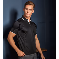 Premier Mens Contrast Coolchecker Polo Shirt - M, Black/White