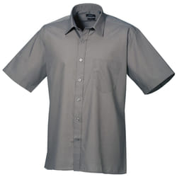 Premier Mens Short Sleeve Formal Poplin Plain Work Shirt - 23, Dark Grey