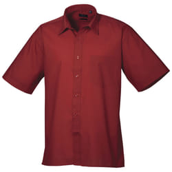 Premier Mens Short Sleeve Formal Poplin Plain Work Shirt - 22, Burgundy