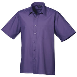 Premier Mens Short Sleeve Formal Poplin Plain Work Shirt - 20, Purple